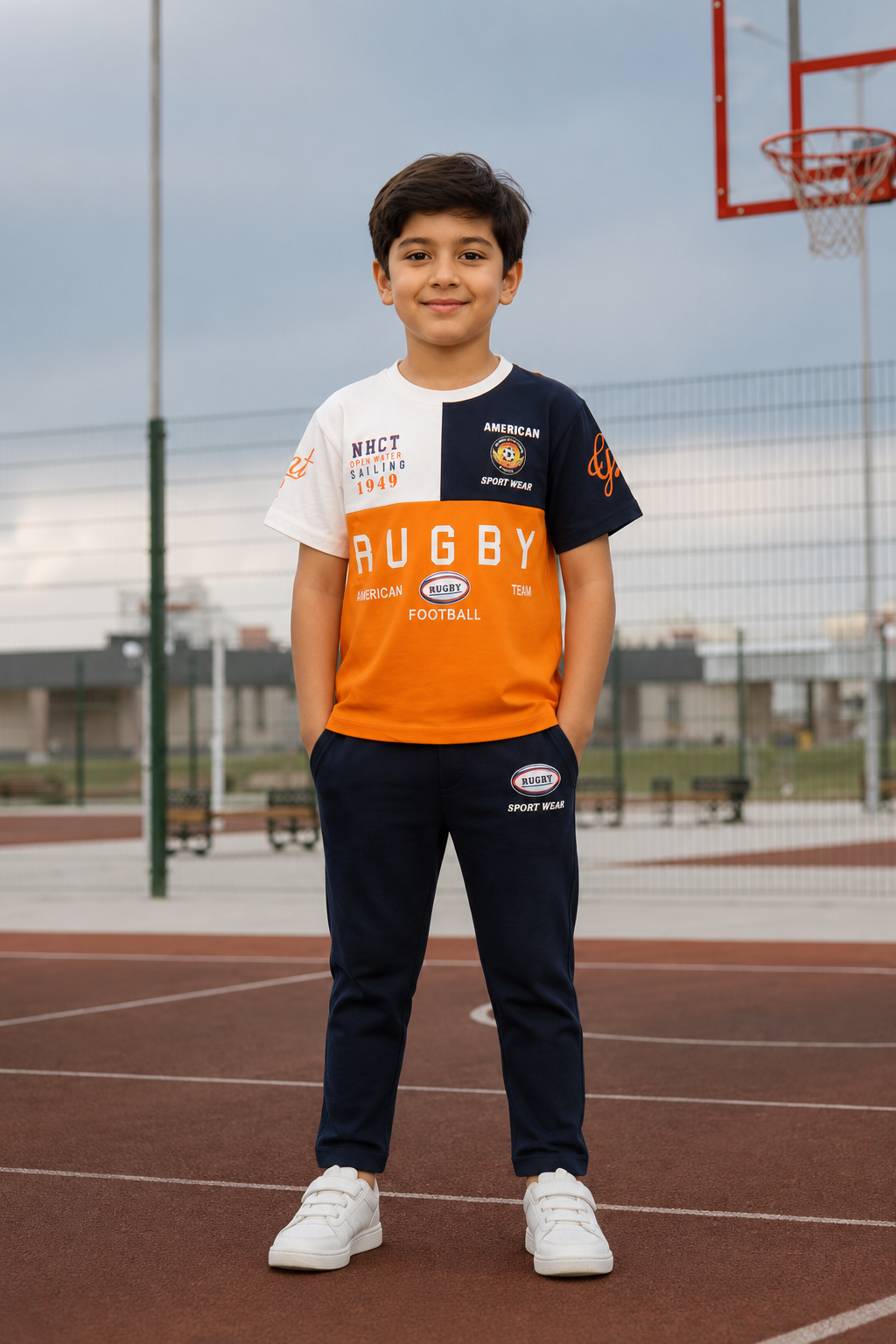 13435LT Boys Premium Hosiery Cotton Cord Set | Sporty Casual Co-Ord Set for Kids 13435LT-268-ORG
