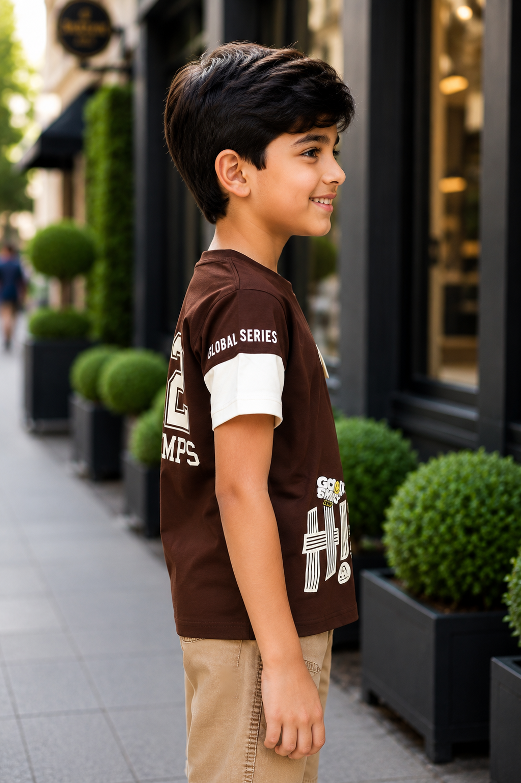 52375LT Boys Premium Hosiery Cotton Printed T-Shirt | Stylish Casual Half Sleeve Wear 52375LT-268-BWN - Image 2