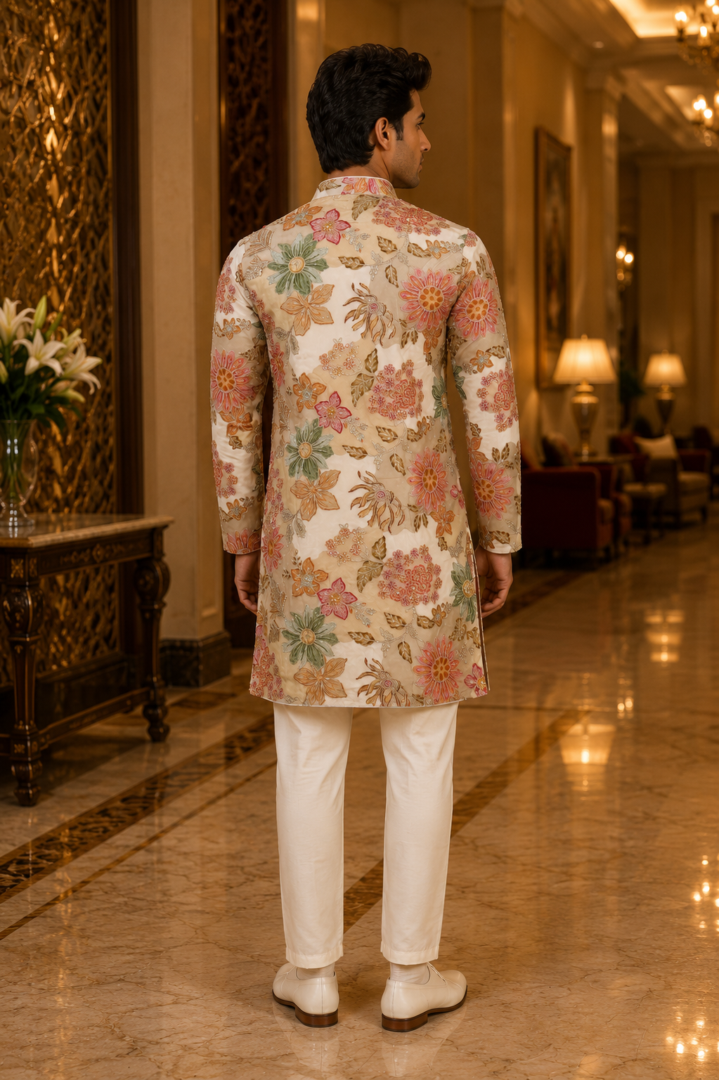 440AEM Premium Men's Floral Printed Kurta Set – Imported Fabric | Elegant Ethnic & Festive Wear 440AEM-366-FWN - Image 2