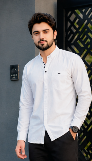 3801DPL Men's Premium Cotton Mandarin Collar Shirt 3801DPL-404-WHT