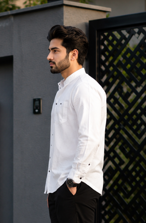 3801DPL Men's Premium Cotton Mandarin Collar Shirt 3801DPL-404-WHT - Image 4