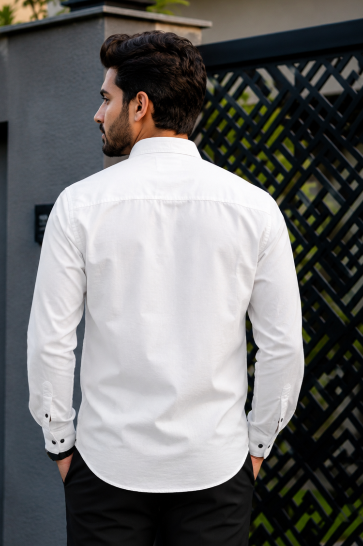 3801DPL Men's Premium Cotton Mandarin Collar Shirt 3801DPL-404-WHT - Image 3