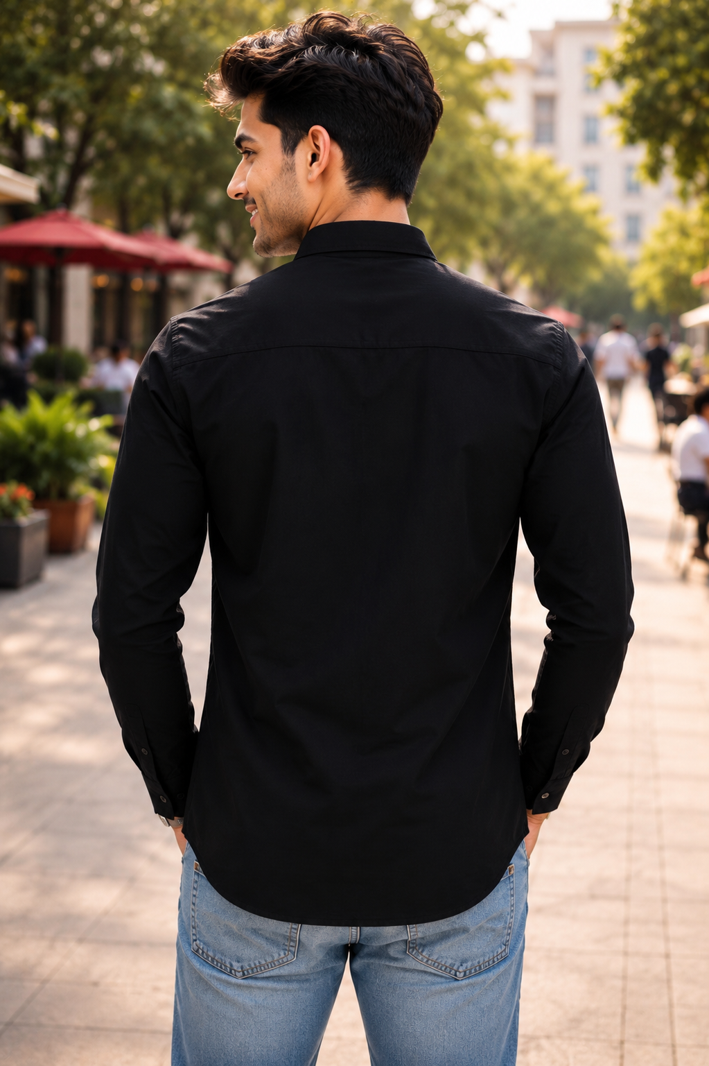 3801BPL- Men's Premium Cotton Black Mandarin Collar Shirt 3801BPL-404-BLK - Image 3