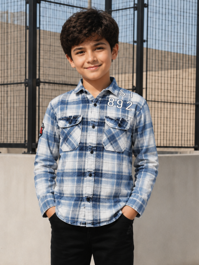 4031CH Boys Premium Cotton Checked Shirt | Soft, Stylish & Comfortable Casual Wear 4031CH-109-BLU - Image 6