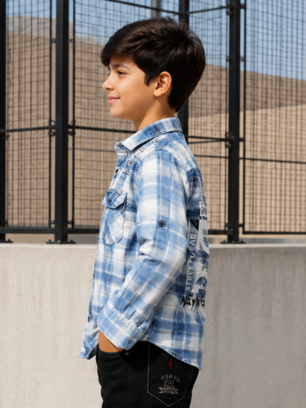 4031CH Boys Premium Cotton Checked Shirt | Soft, Stylish & Comfortable Casual Wear 4031CH-109-BLU - Image 5