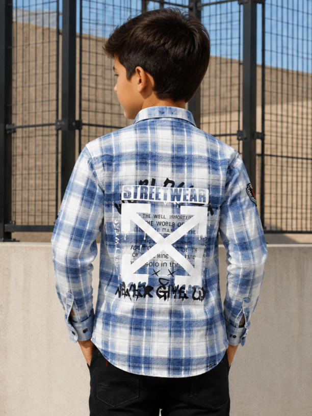 4031CH Boys Premium Cotton Checked Shirt | Soft, Stylish & Comfortable Casual Wear 4031CH-109-BLU - Image 4