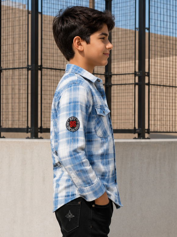 4031CH Boys Premium Cotton Checked Shirt | Soft, Stylish & Comfortable Casual Wear 4031CH-109-BLU - Image 3