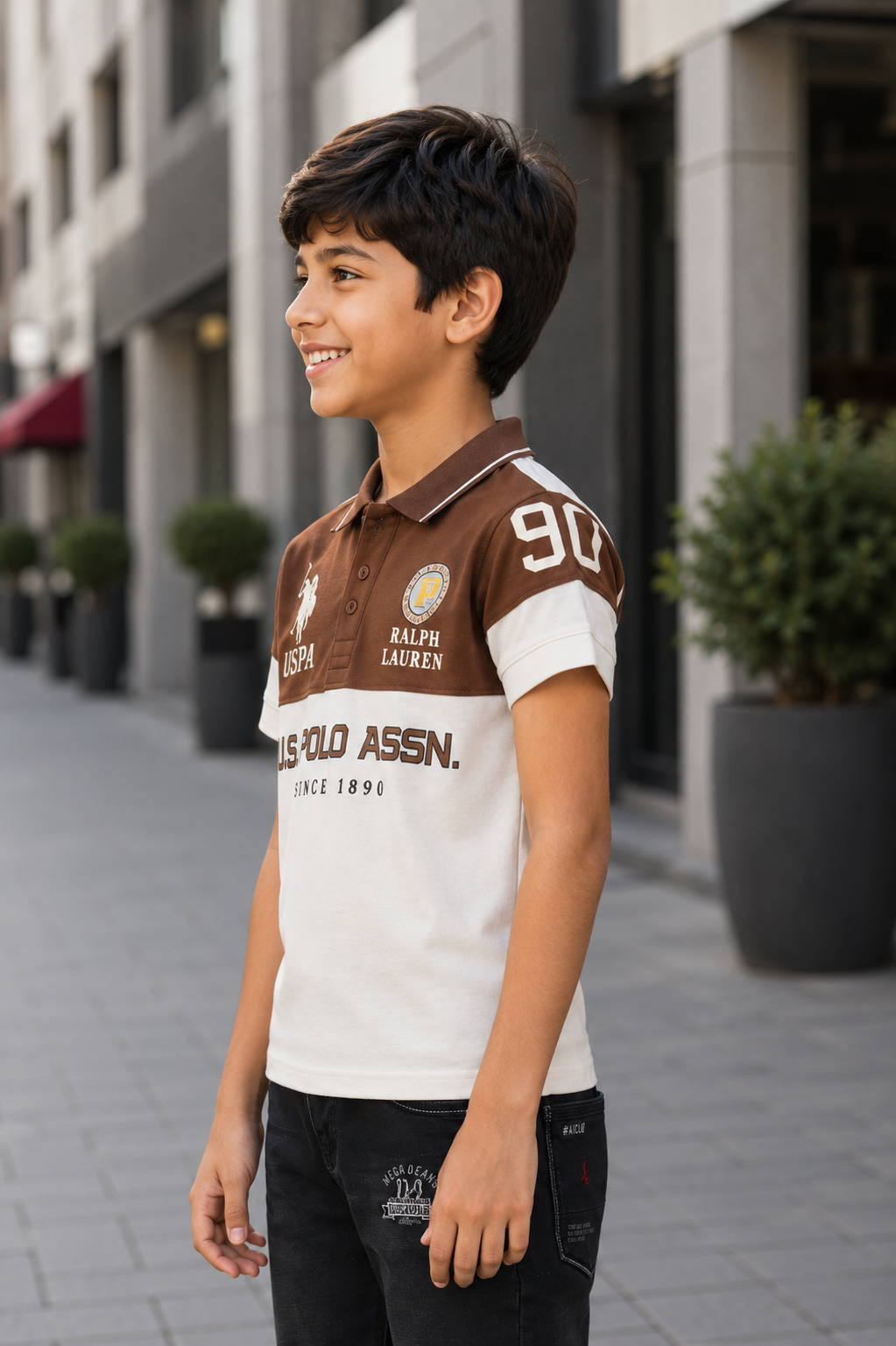 52698LT Boys Premium Hosiery Cotton Polo T-Shirt 52698LT-268-BWN - Image 2