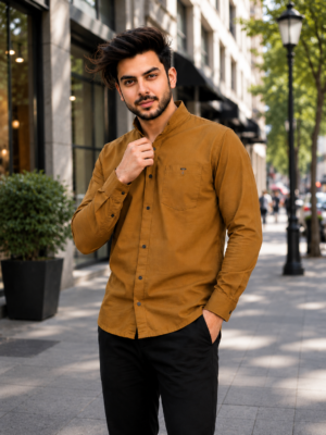 3801CPL  Men's Premium Cotton Mustard Mandarin Collar Shirt  3801CPL-404-KHAKI