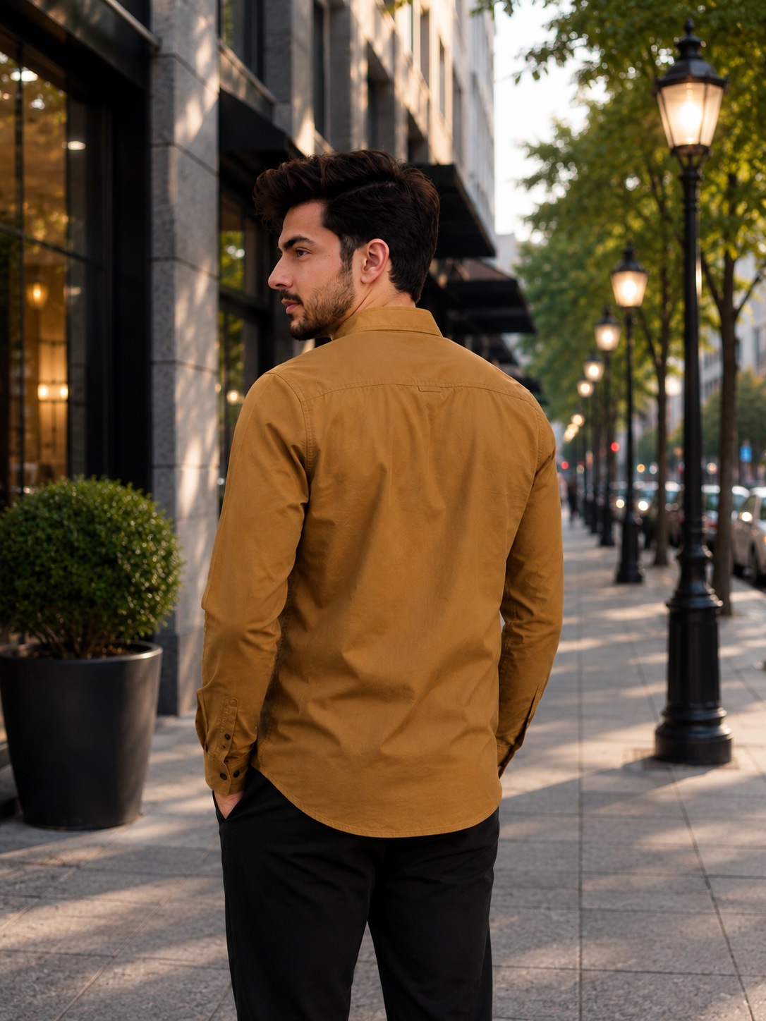 3801CPL Men's Premium Cotton Mustard Mandarin Collar Shirt 3801CPL-404-KHAKI - Image 3