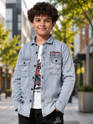 4223LN  Boys' Premium Cotton Casual Shirt with Printed Detail 4223LN-109-BLU