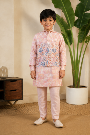 2645 Boys' Premium Printed Ethnic Kurta Jacket Set | Imported Fabric 2645-366-PCH
