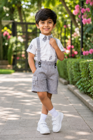 1936PT Premium Boys' Imported Fabric Shirt, Suspender & Cargo Shorts Set 1936PT-268-GRY