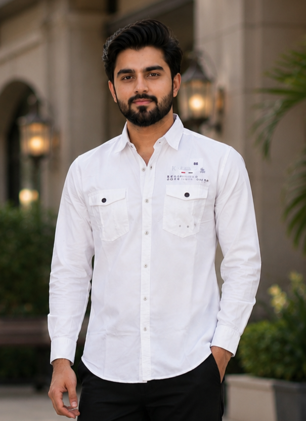 5507PL Men's Premium Cotton Casual Shirt | Full Sleeves | Smart Fit | Classic White 5507PL-404-WHT