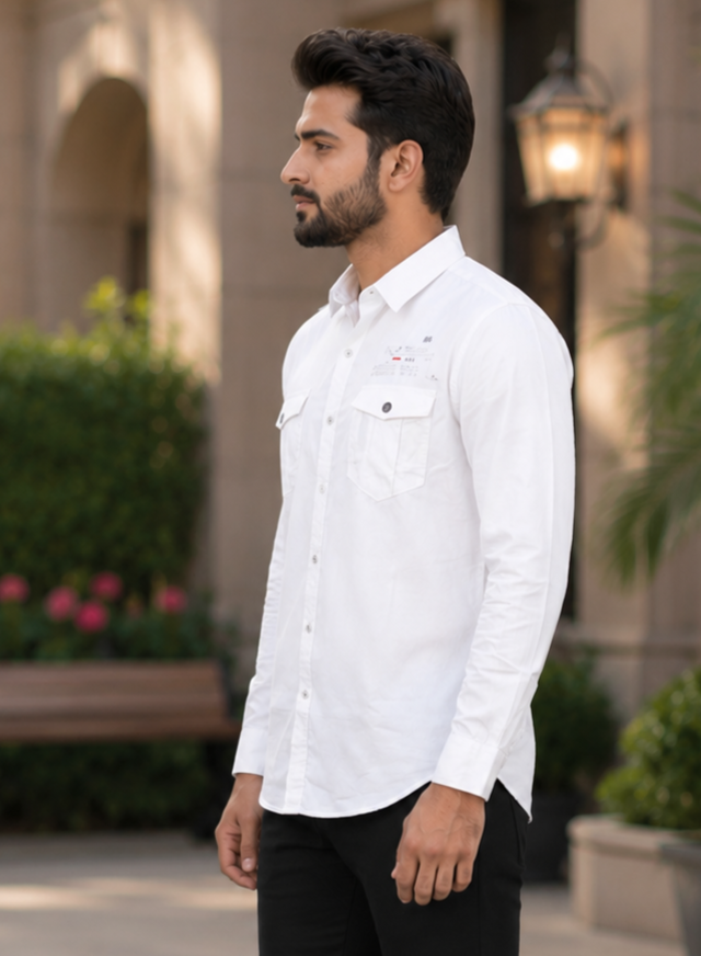 5507PL Men's Premium Cotton Casual Shirt | Full Sleeves | Smart Fit | Classic White 5507PL-404-WHT - Image 4