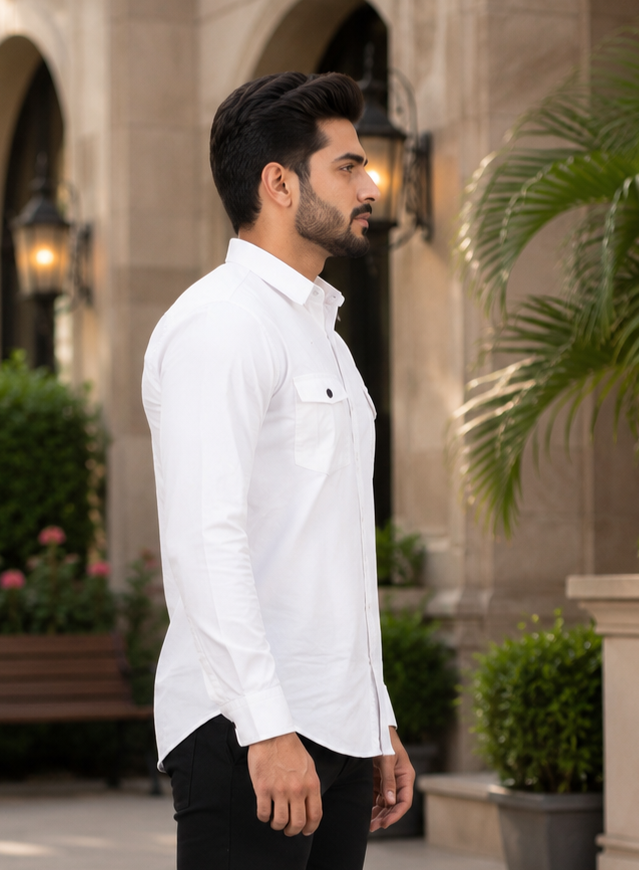 5507PL Men's Premium Cotton Casual Shirt | Full Sleeves | Smart Fit | Classic White 5507PL-404-WHT - Image 2