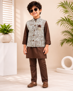 3670 Premium Boys' Imported Fabric Ethnic Kurta Jacket Set | Festive Wear for Kids 3670-30-COFF