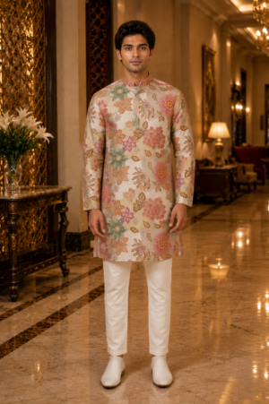 440AEM Premium Men's Floral Printed Kurta Set – Imported Fabric | Elegant Ethnic & Festive Wear 440AEM-366-FWN