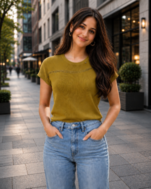 695EM Women's Premium Olive Green Net Fabric Casual Top 695EM-427-MHD