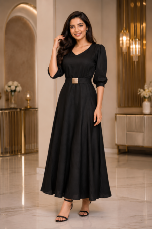 1495APL Women's Elegant Black Imported Fabric Designer Gown 1495APL-427-BLK