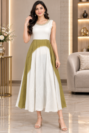 1595EM Women's Elegant Olive & Ivory Imported Fabric Designer Gown 1595EM-427-L GRN