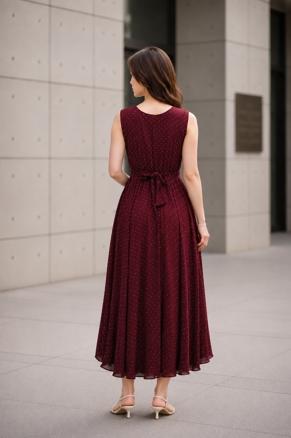 1595EM Women's Elegant Wine Imported Fabric Designer Gown 1595EM-427-WNE - Image 4