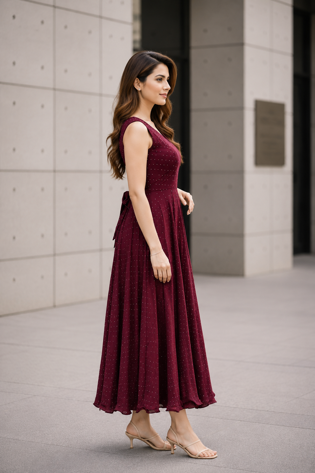 1595EM Women's Elegant Wine Imported Fabric Designer Gown 1595EM-427-WNE - Image 3