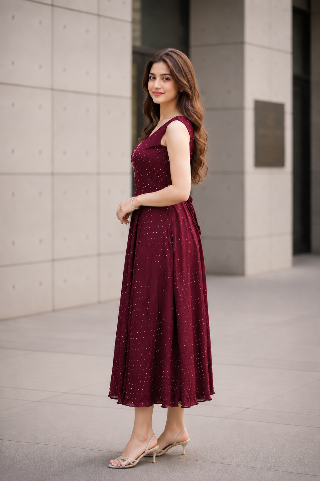 1595EM Women's Elegant Wine Imported Fabric Designer Gown 1595EM-427-WNE - Image 2