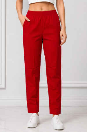 K.N Red Lycra Stretch Pocket Pant – Women's Comfortable Everyday Wear KN-268-1