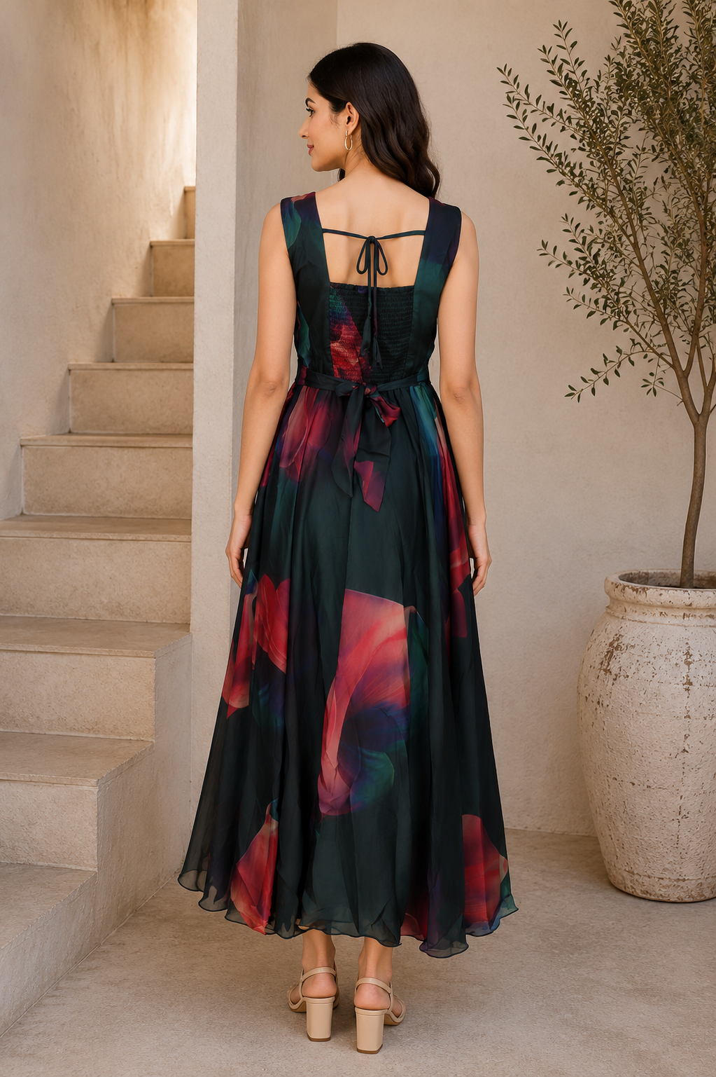 1595FL Women's Premium Midnight Floral Imported Fabric Designer Gown 1595FL-427-D GRN - Image 4