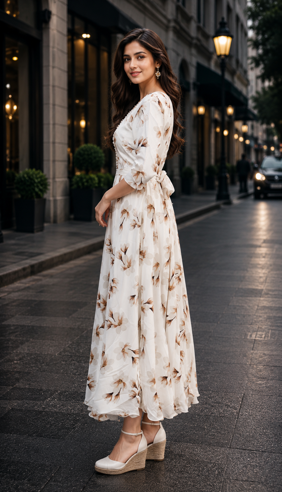 1595FL Women's Premium Ivory Floral Imported Fabric Designer Gown 1595FL-427-WHT - Image 2