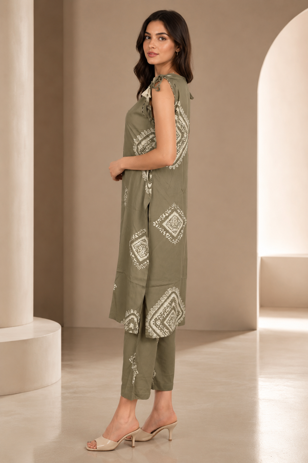 Women's Cotton Printed Kurta Palazzo Set 34039PT-337-GRY - Image 2