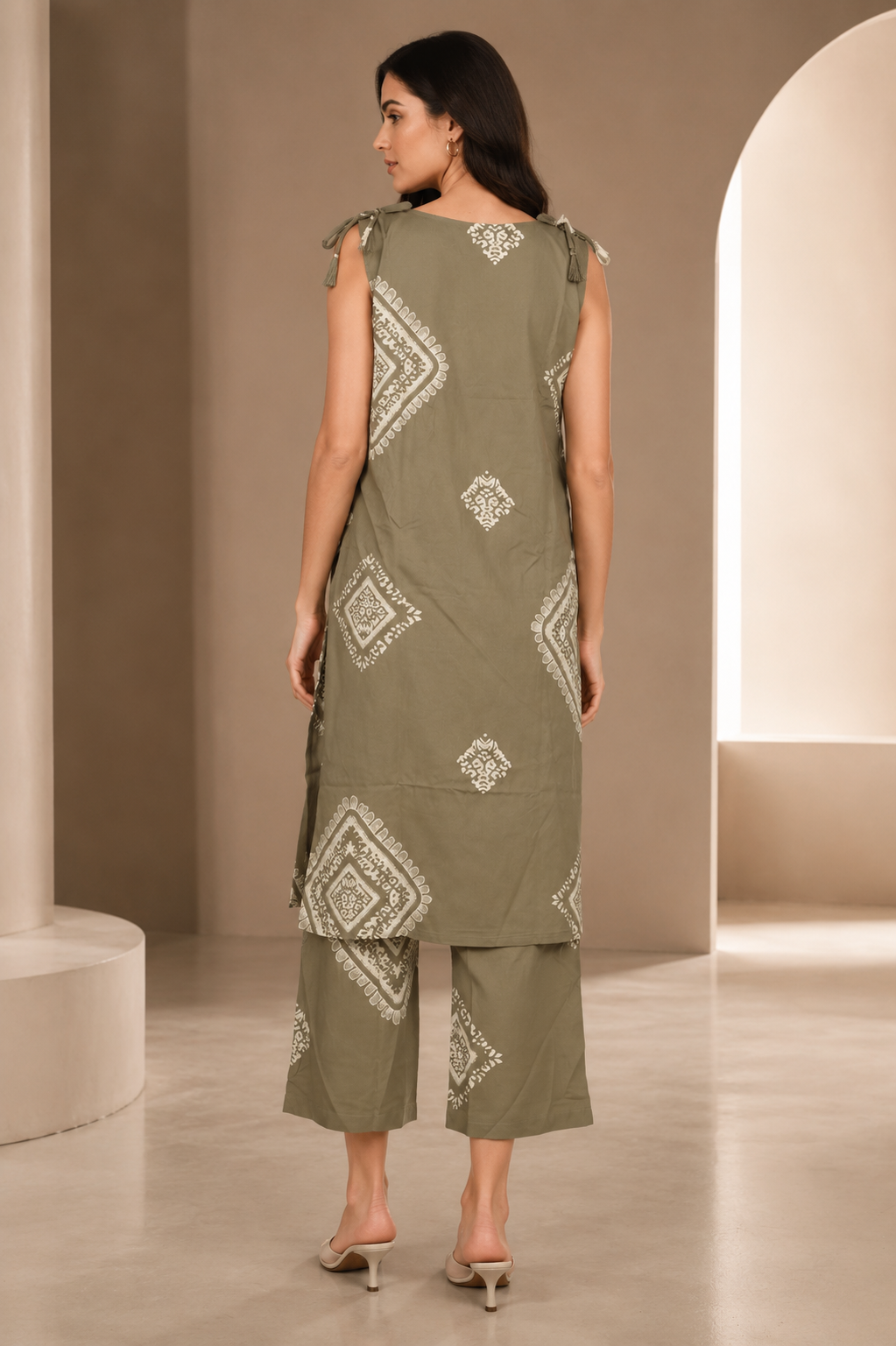 Women's Cotton Printed Kurta Palazzo Set 34039PT-337-GRY - Image 3