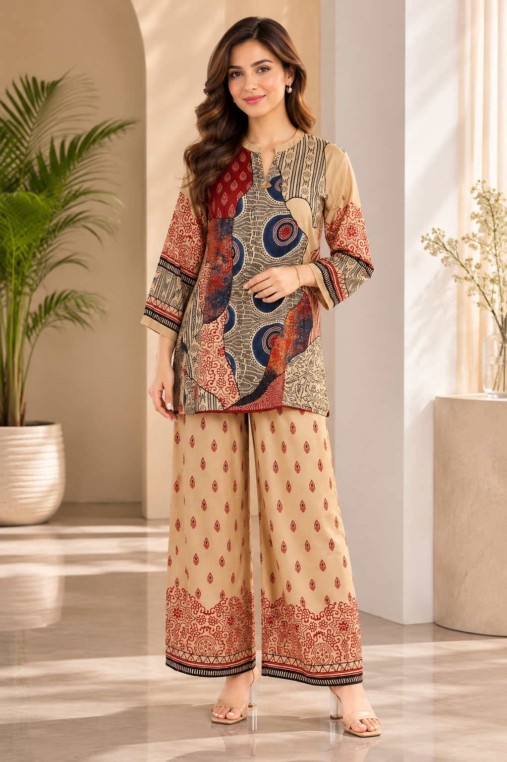 34080PT Women's Cotton Printed Kurta Palazzo Set 34080PT-337-FWN