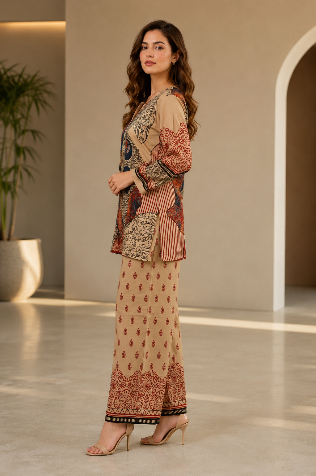 34080PT Women's Cotton Printed Kurta Palazzo Set 34080PT-337-FWN - Image 4