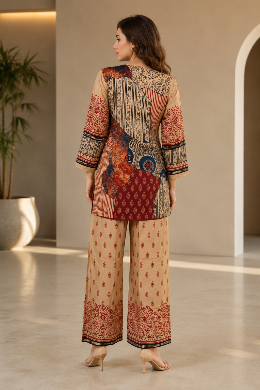34080PT Women's Cotton Printed Kurta Palazzo Set 34080PT-337-FWN - Image 3