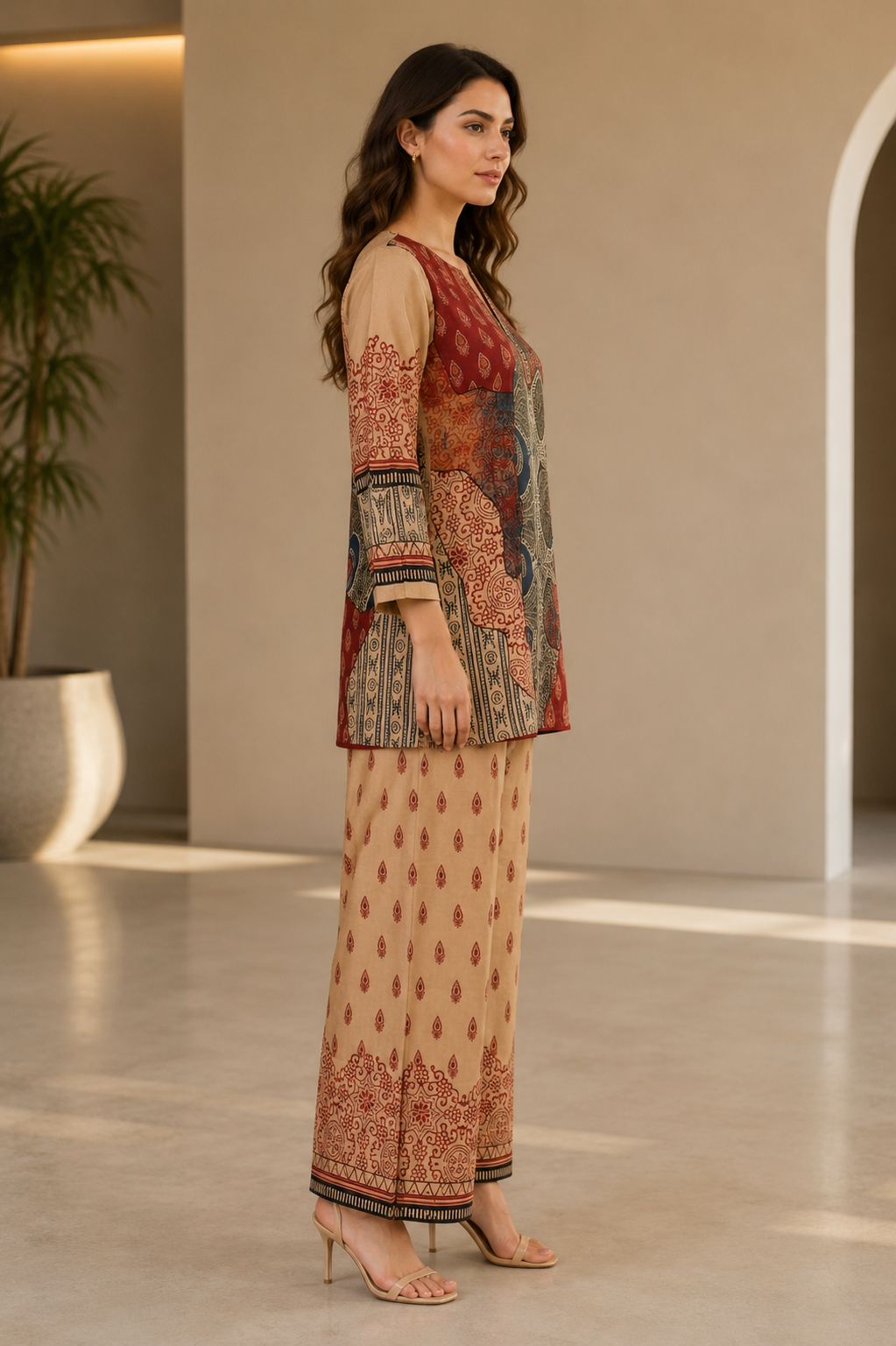 34080PT Women's Cotton Printed Kurta Palazzo Set 34080PT-337-FWN - Image 2