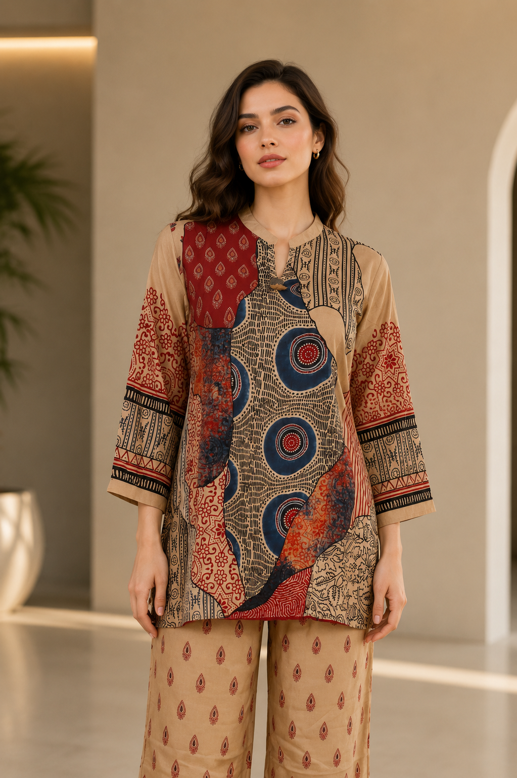 34080PT Women's Cotton Printed Kurta Palazzo Set 34080PT-337-FWN - Image 5