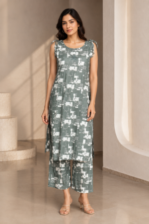 Women's Printed Cotton Kurta & Palazzo Co-ord Set 34116PT-337-GRY