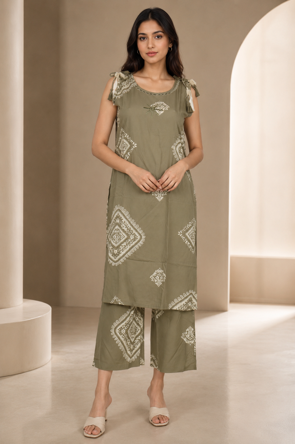 Women's Cotton Printed Kurta Palazzo Set 34039PT-337-GRY