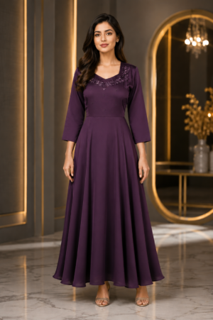 1695EM Women's Premium Purple Imported Fabric Designer Gown1695EM-427-PPL