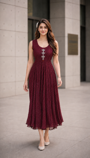 1595EM Women's Elegant Wine Imported Fabric Designer Gown 1595EM-427-WNE