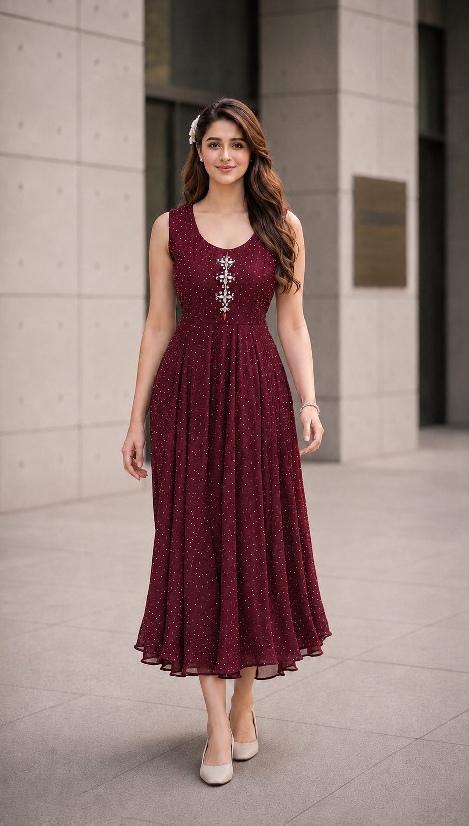 1595EM Women's Elegant Wine Imported Fabric Designer Gown 1595EM-427-WNE