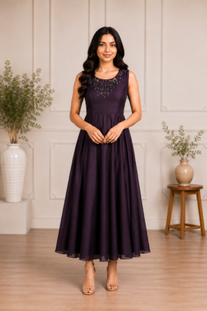 1275EM Ladies Imported Fabric Gown – Elegant Embellished Flared Gown 1275EM-441-PPL