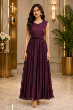 1595EM Women's Royal Plum Imported Fabric Designer Gown 1595EM-427-WNE