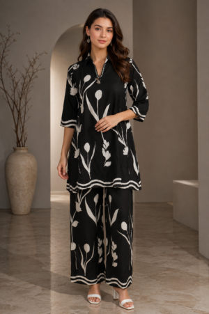 Women's Black Floral Printed Co-ord Set 34162PT-337-BLK