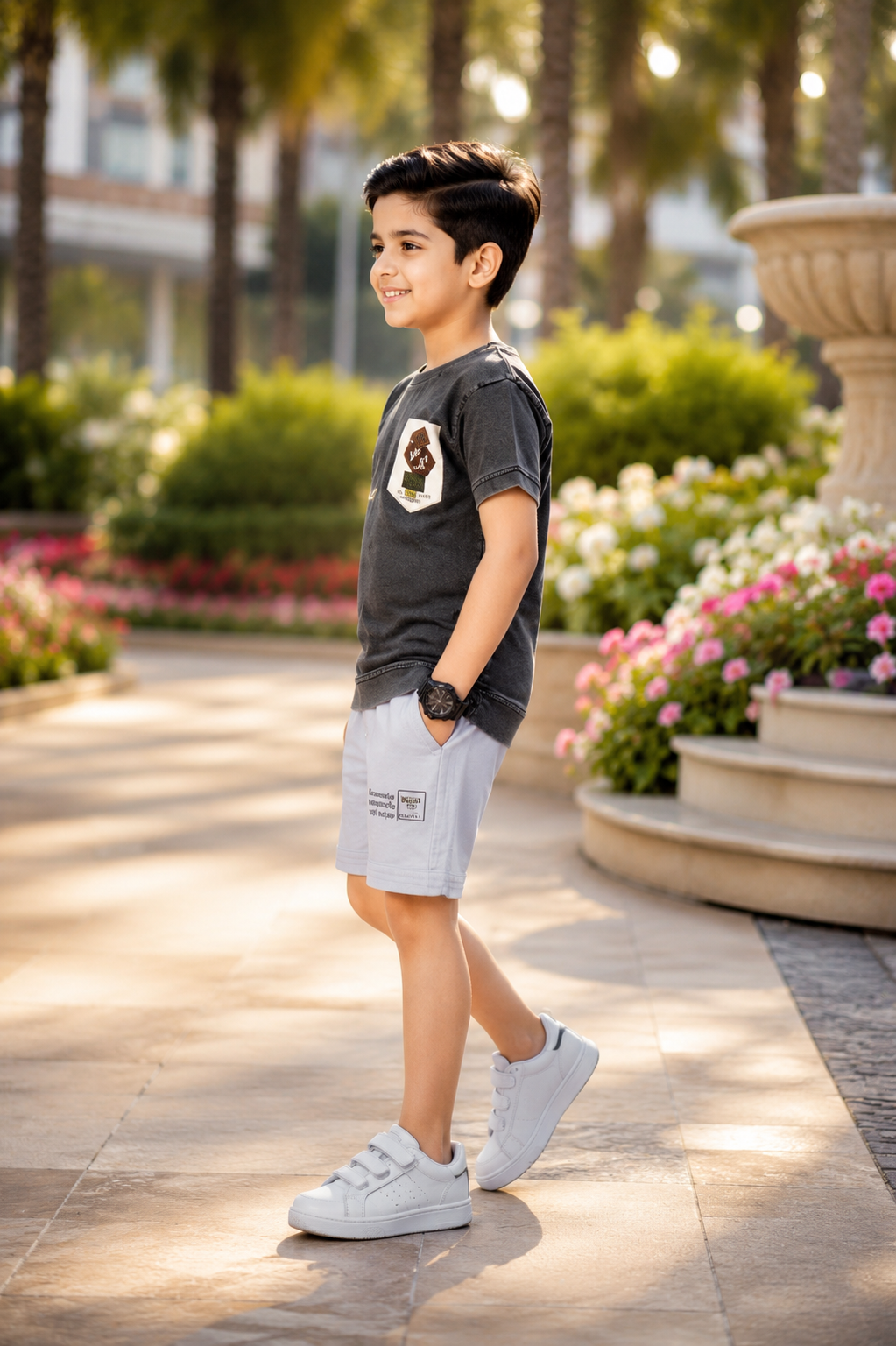 Boys' Imported Cotton Blend Printed T-Shirt & Shorts Co-ord Set – Dark Grey & Light Grey 2014PL-268-GRY - Image 5