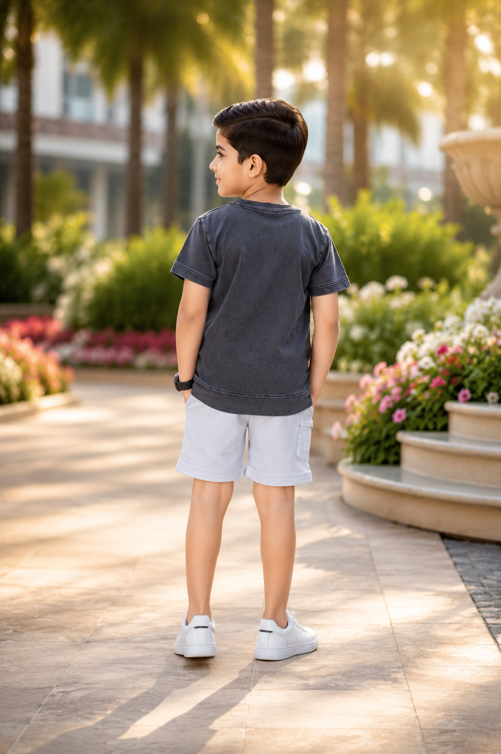 Boys' Imported Cotton Blend Printed T-Shirt & Shorts Co-ord Set – Dark Grey & Light Grey 2014PL-268-GRY - Image 2