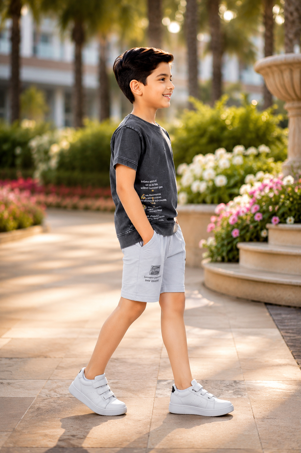 Boys' Imported Cotton Blend Printed T-Shirt & Shorts Co-ord Set – Dark Grey & Light Grey 2014PL-268-GRY - Image 3