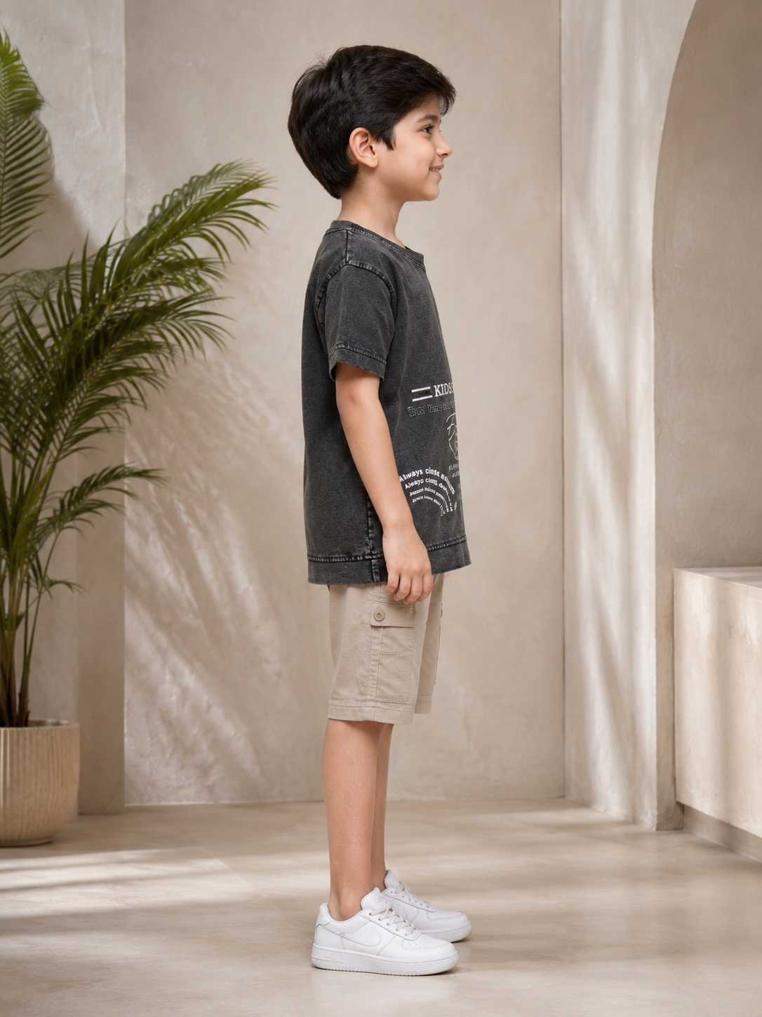 Boys' Imported Printed T-Shirt & Shorts Co-Ord Set – Washed Coffee & Khaki Beige 2066PL-268-CFE - Image 5